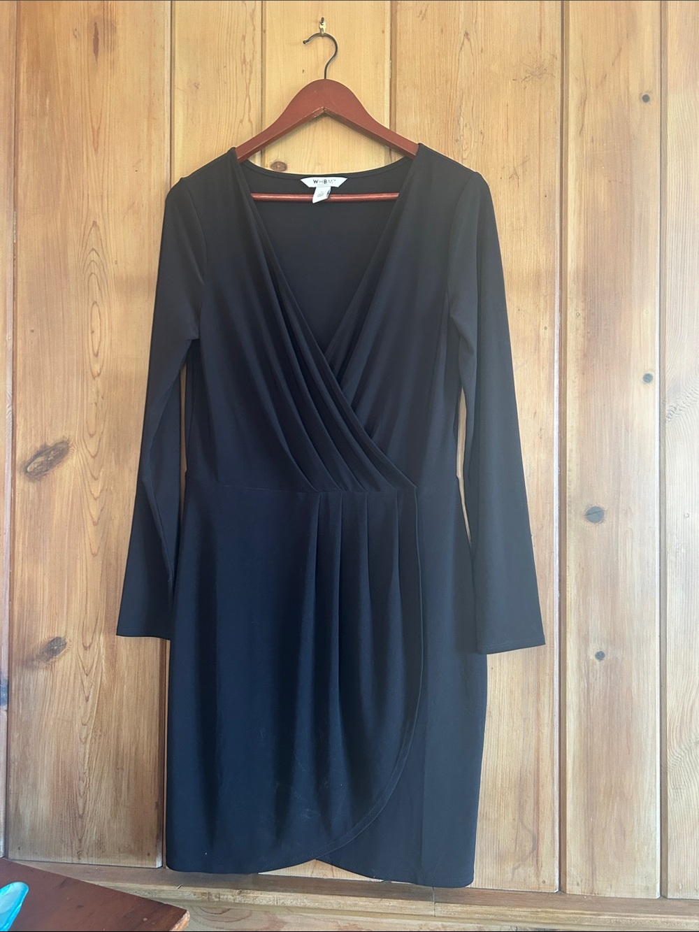 White House Black Market Black Faux-Wrap Long-Sleeve Dress